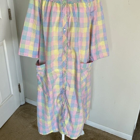 Pastel Plaid Cottagecore Dress Prairie Smock Midi Pockets Vintage Style M - Picture 6 of 9
